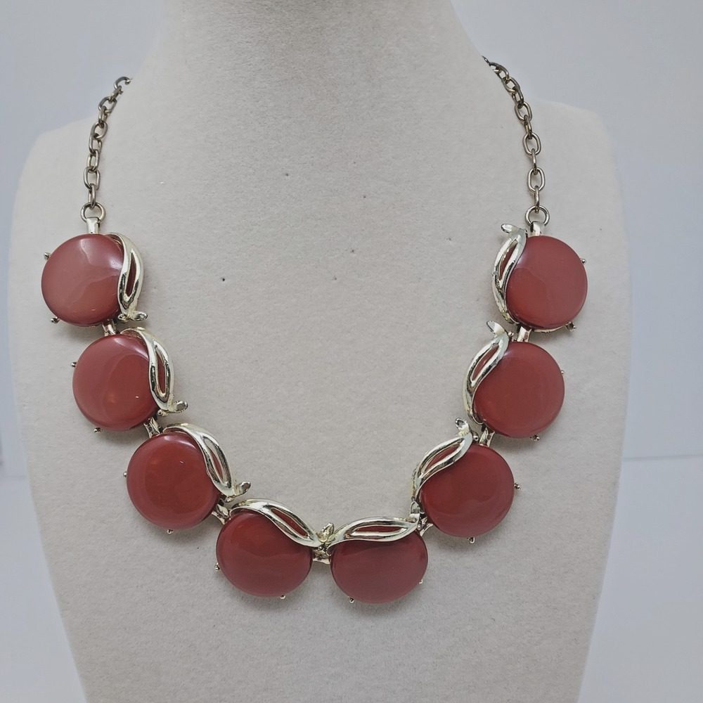Vintage Moonglow Thermoset Necklace Terracotta Color Gold Tone Retro MCM 16"